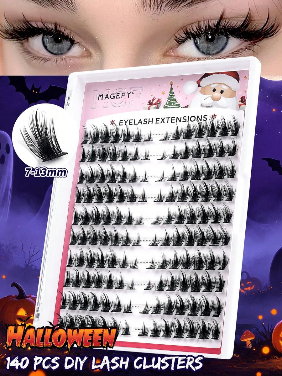 MAANGE Halloween 280/260/140/100 CC Curl Single Cluster Segmented False Eyelashes, 10 Rows Natural Realistic 3-Step European & American Style, Moist Mango Eyelashes, Cross 3D Simulation Eyelashes, Reusable, Optional Disposable Eyebrow Brush, Halloween Gift, Halloween Party Eyelashes, Holiday Gift For Women
