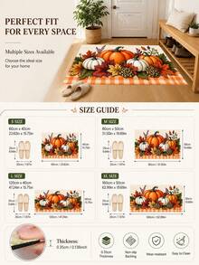 1pc Pumpkin Maple Leaf Plaid Pattern Kitchen Mat, Autumn Country Farmhouse Style, Non-Slip Wear-Resistant Design, Suitable For Autumn, Thanksgiving, Harvest Celebration, Kitchen, Entryway And Home Decor - Multicolor - View 5