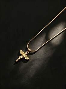 1pc Stainless Steel Minimalist Personalized Wing Jesus Figure Pendant Necklace, Vintage French Style Collarbone Chain - Multicolor - View 5