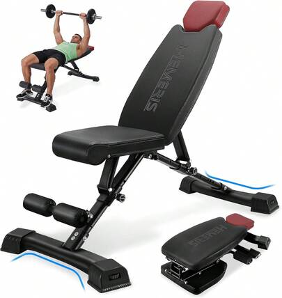Adjustable Weight Bench For Home Gym 2.2 Inch Thick Pad | Foldable Workout Bench Incline/Decline/Flat Bench Press Exercise Equipment Strength Weight Training