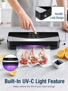 1 pieza Selladora de vacío para alimentos, capacidad de batería de 2000mAh, selladora de vacío para bolsas de almacenamiento de alimentos de cocina, modos de sellado de vacío seco/húmedo, control táctil digital, adecuada para carne, pescado, verduras, aperitivos, preparación de comidas, sobras y cocina del hogar - Multicolor - Ver 4