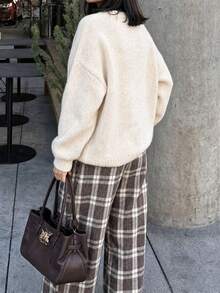 Joy Knit Women's Autumn/Winter New Sweater Top - Casual Minimalist Fashion Versatile - Basic Tops - Knitwear - Vintage Collegiate Style - Back To School - Teddy Bear Cute Animal Print - Loose Round Neck Pullover Sweater - Apricot - View 6