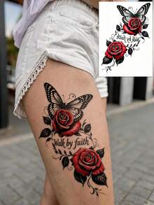 5 Sheets Of Colorful Butterfly Tattoo Stickers, Fake Tattoos With Butterfly And Flower Pattern Designs, Waterproof Realistic Easy-To-Use Temporary Tattoo, Suitable For Use On Legs, Abdomen And Arms, A Must-Have For Festivals And Parties - Multicolor - View 2