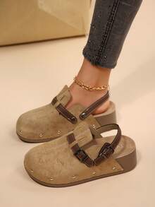 Women's New Boken Closed-Toe Half-Slip Thick Sole Mule Shoes, Casual Fashion Vacation Style Fisherman Shoes - Khaki - View 5
