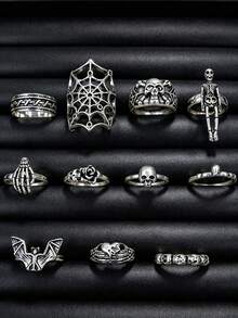 11pcs Gothic Men's Ring Set Punk Hip Hop Multi-Piece Finger Rings Party Vacation Daily Wear Fashion Jewelry Gift Unisex - Silver - View 11