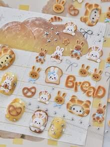 1 Metal Nail Art Luxury Sticker, Popular On Little Red Book, Cute Ribbon Nail Charm Sticker, Bunny Bread Sticker, Decorative Nail Art Sticker - Multicolor - View 2
