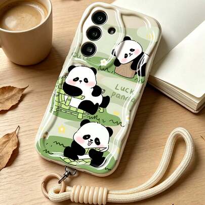1 szt. etui ochronne na telefon z TPU o kremowej teksturze, wzór pandy, z zawieszką, kompatybilne z Samsung Galaxy S26/S24/S25/S23/Galaxy A57/A37/A17/A07/Note 13 Pro/Note 14 Pro/A3x/A60/Smart 8/Hot 40i/serią Android