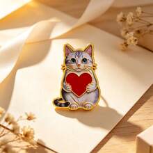Cute Heart Holding Cat Enamel Pins Set, Lovely Kitten Lapel Brooches, Pet Animal Badges For Jackets Backpacks Hats, Sweet Jewelry Gifts For Cat Lovers - Multicolor - View 8