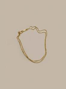 falinne S925 Sterling Silver Gold Plated Double Layer Thin Bracelet, Integrated Dainty Box Plain Chain Adjustable Minimalist Stackable Hand Jewelry For Women - Double-layer Stackable Thin Bracelet - View 5