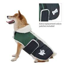 Halloween Dog Winter Coat With Interchangeable Bone Patch, Warm Thickened Jacket With Adjustable Hook And Loop, Suitable For Small, Medium And Large Dogs - Green - View 14