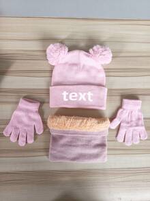 1 Set Customized Printed Name Knitted Baby Hat, Y2K Style Toddler Thick Warm Woolen Hat Set With Pom Pom, Comfortable Soft Elastic Thick, Suitable For Winter Outings - Multicolor - View 6