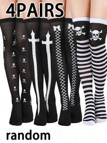 Briartw 4 Pairs Halloween Over-The-Knee Socks, Cosplay Holiday Socks, Random Style (Color) Shipment, Y2K - Multicolor - View 9