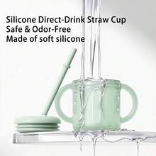 Newborn Baby Full Silicone Learning Cup, Dual Handle Large Mouth Direct Drink & Straw Dual-Use Cup, Baby Drinking Water & Milk Shatter-Resistant Straw Cup - Multicolor - View 7