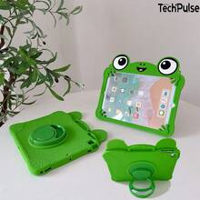 Funda protectora para tableta con diseño de rana de ojos grandes y estilo de dibujos animados, compatible con iPad 7/8/9/10.2 pulgadas 10ª generación 10.9 pulgadas/A16/11ª generación 2025, multifuncional, portátil, a prueba de golpes, resistente al desgaste, soporte 2 en 1, cobertura completa, carcasa de silicona para tableta - Verde - Ver 1