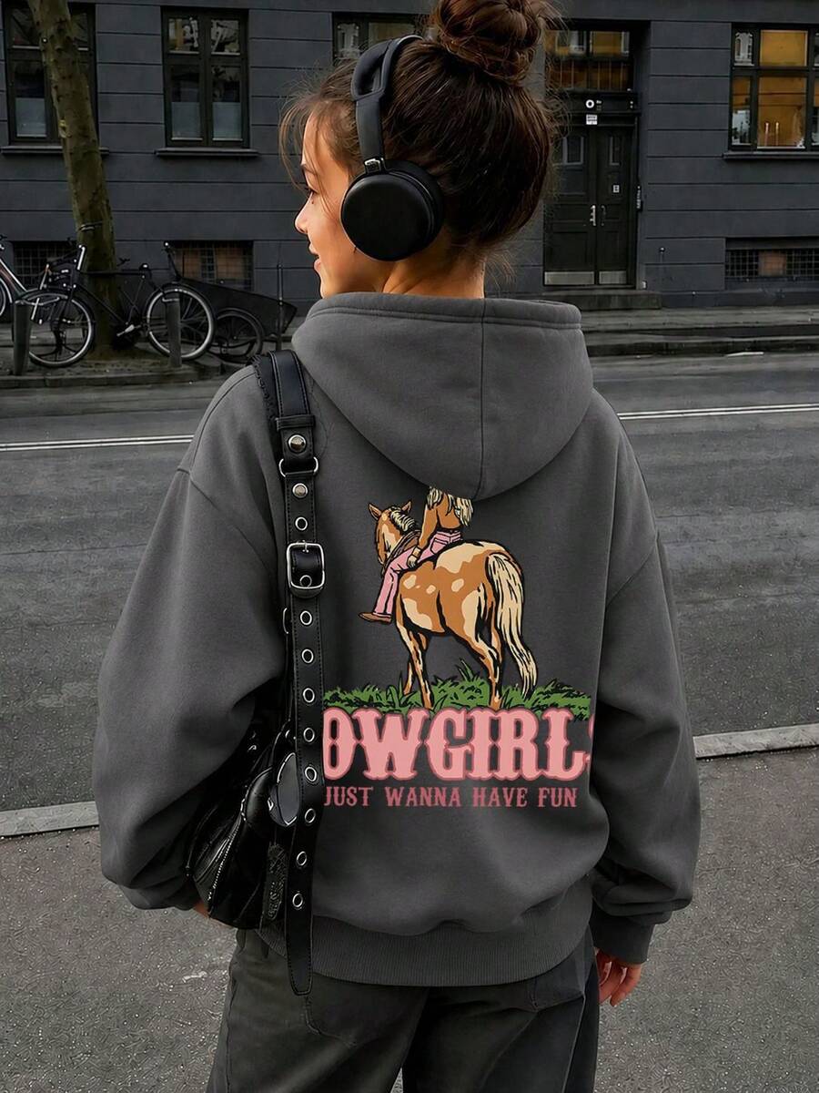 Tween Girl 1pc Hooded Sweatshirt, Young Student Kids Clothing, Suitable For Children's Autumn/Winter Long Sleeve Top - Dark Grey - View 1