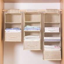Hanging Closet Organizer With Drawer, Multi‑Shelf Fabric Hanging Storage Shelves, Dust‑Proof Clothes Underwear Organizer For Wardrobe Bedroom - View 9