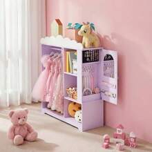 Dress Up Storage, With Jewelry Cabinet, Dress Up Closet With Mirror And Shelves, Princess Costumes Wardrobe Closet, Toddler Costume Organizer Armoire, For Bedroom, Room, Girls, Purple - Purple - View 2