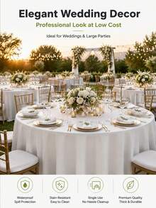 1/3/5Pcs Disposable Solid Color PEVA Tablecloth, Minimalist Style, 84inch Round Tablecloth, Suitable For Birthday Party, Wedding, Holiday Reception, Christmas Table Decoration, White - View 5