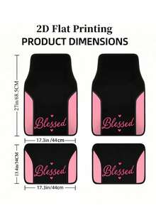 4Pcs Polyester Car Floor Mats, Pink And Black Two-Tone Design Auto Carpets, Warm Letter Pattern Wear-Resistant Interior Accessories For Most Cars - A - View 5