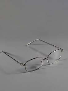 1pc Men's Narrow Silver Frame Thin Rim Eyeglasses, Japanese Style - Multicolor - View 4