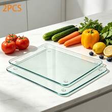 2pcs/Set Tempered Glass Cutting Boards, Durable Heat-Resistant Glass Chopping Boards With Non-Slip Base, Stylish Transparent Design, Suitable For Holiday Parties, Daily Cooking, Baking And Food Preparation, For Cutting Vegetables, Fruits, Cooked Foods - View 2