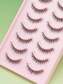Ayrmilla 10 Pairs Natural C Curl False Eyelashes, Fluffy Soft Exaggerated 3D Long Thin Eyelashes, Messy Look, Handmade Upper Eyelashes, Curled Tail Extended Style, Makeup Product - Black - View 6