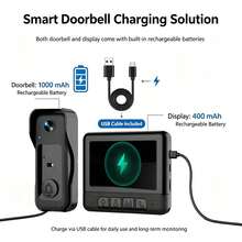 Latest Wireless Video Doorbell Camera, 4.3" Real-Time Indoor Monitoring, No App Required, Local Recording, Enhanced Night Vision, Two-Way Audio, Long-Lasting Battery, Indoor Use, Wall-Mounted, Touch Control, Rechargeable, Convenient For Elderly Home Monitoring - Black - View 10