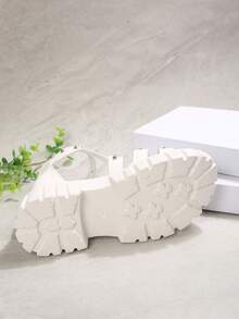 Punk Rivet Thick Sole Roman Sandals For Women, Multi-Strap Double Buckle High-Top Gear Sole Open Toe Platform Wedge Sandals, Peep Toe Thick Sole Height-Increasing Casual Versatile Women's Shoes - White - View 9