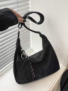 Vintage Distressed Hobo Underarm Bag For Women, Large Capacity Soft Leather Shoulder Bag With Free Small Card Holder, Commuter Crossbody Bag - Black - View 4