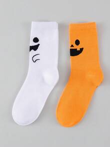 1/2/4 Pasang Kaos Kaki Unisex Motif Halloween Nyaman dan Bernapas Setinggi Betis - MultiWarna - View 10