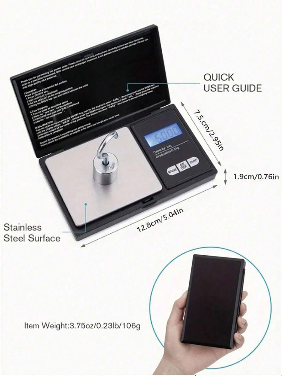 1PC 200g High Precision Pocket Digital Scale, LCD Display, Multi-Unit Convert, For Jewelry Gold Tea Powder, Electronic Scale AAA Batteries Not Included