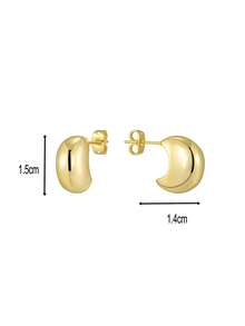 Charm-In Women's Glossy Chunky C-Curve Stud Earrings, Copper 18K Gold Plated Thick Dome Earrings, Fashion Jewelry For Dating & Office Outfits - Gold - View 4