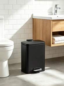 1pc 5L White/Black Stainless Steel Rectangular Trash Can, Slim Small Waste Bin With Soft-Closing Lid, Space-Saving, Suitable For Bathroom, Desk, Kitchen, Office, Bedroom, Living Room, Home Storage And Waste Management, Random Color Style - Multicolor - View 8