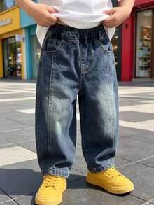Boys' Toddler Autumn Loose Fit Graffiti Denim Jeans, Suitable For Back To School, Daily Wear, Home And Outdoor - Blue - View 1