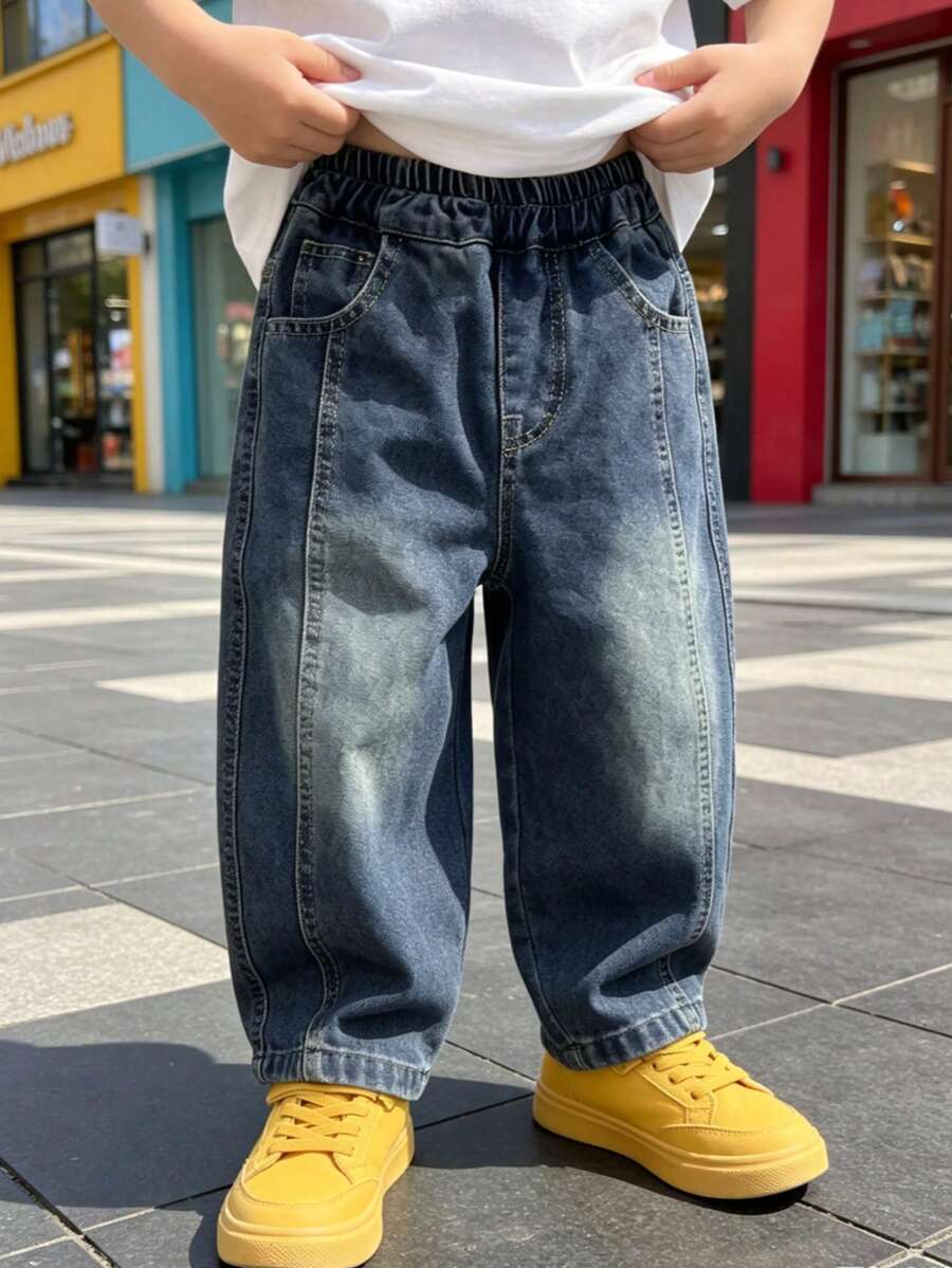 Boys' Toddler Autumn Loose Fit Graffiti Denim Jeans, Suitable For Back To School, Daily Wear, Home And Outdoor - Blue - View 1