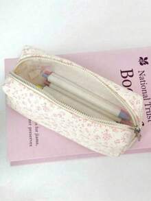 1pc Pink Floral Pencil Case, Lightweight Zipper Stationery Storage Bag, Simple Large Capacity Student Pencil Bag, Portable Pen Storage Box, Office Stationery Bag, Makeup Tool Storage Bag, Desktop Accessory, Suitable For Storing Small Items In School And Office, Pen And Pencil Storage, Daily And Travel Use Makeup Accessory Storage Bag, Back To School Season Gift - Multiple Styles - View 6