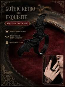 1 chiếc nhẫn hở điều chỉnh được hình dơi tối màu chủ đề Halloween, trang sức phong cách Gothic cá tính, phụ kiện thời trang đa năng cho nữ, phù hợp mặc hàng ngày, đi tiệc, lễ hội, phong cách thường ngày và du lịch - Nhiều màu - Xem 1