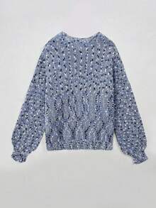 Women's Casual Colorblock Round Neck Long Sleeve Flare Cuff Sweater, Autumn/Winter Fall - Multicolor - View 6