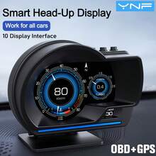 YNF Smart Car HUD Head-Up Display, OBD+GPS Dual Mode, Intelligent Driving Computer With Fault Diagnosis, Auto Light Sensing, KM/MPH Switchable Speedometer, 10 Display Interfaces, Universal For All Vehicles - P6 - View 2