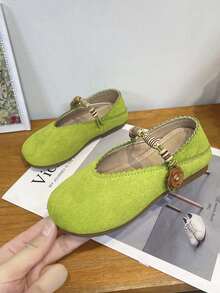 Girls' Vintage Shallow-Cut Mary Jane Shoes, Spring/Autumn Soft Sole Hook And Loop Flower Decor Princess Shoes - Green - View 2