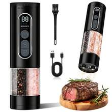 Salt And Pepper Grinder Set - Dual Chamber Design, Adjustable Size, Ceramic Grinding Mechanism, Dual Use, USB Rechargeable - Durable Modern Style - Automatic Black Pepper And Sea Salt Spice Grinder Set, Adjustable Coarseness, With LED Light, Refillable - Black - View 2