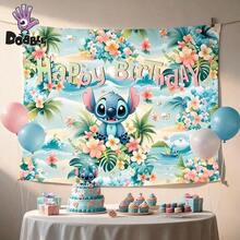 DOBBLE Lilo & Stitch 1pc 210x150cm Birthday Party Backdrop, Hawaiian Tropical Photography Background Banner For Photo Booth, Cake Table, Wall Decor And Party Supplies - View 6