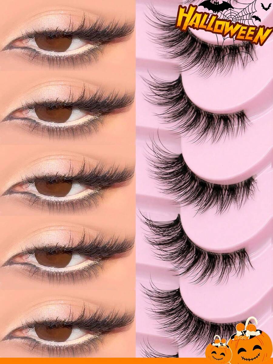 9 Pairs Half-Strip Transparent Band Cat Eye False Eyelashes, Short Soft 3D Mink-Like False Eyelashes For Natural Makeup (BP07), Strip False Eyelashes - Hitam - View 1