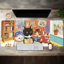 Cute Cat Large Desk Mat, Comfortable Reading Cat Design, Extended Gaming Mouse Pad, Aesthetic Colorful Desk Mat, Non-Slip Rubber Bottom, Waterproof Keyboard & Laptop Pad, Office & Home Decor, Gift For Cat Lovers ﻿ - View 2