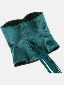 Women's Solid Color Court Style Corset Top, Simple Elegant Waist-Cinched Body-Shaping Bust-Supporting Sexy Top, Suitable For Ball, Music Festival, Women's Halloween Costume, Cosplay, Green Corset Top - Dark Green - View 7