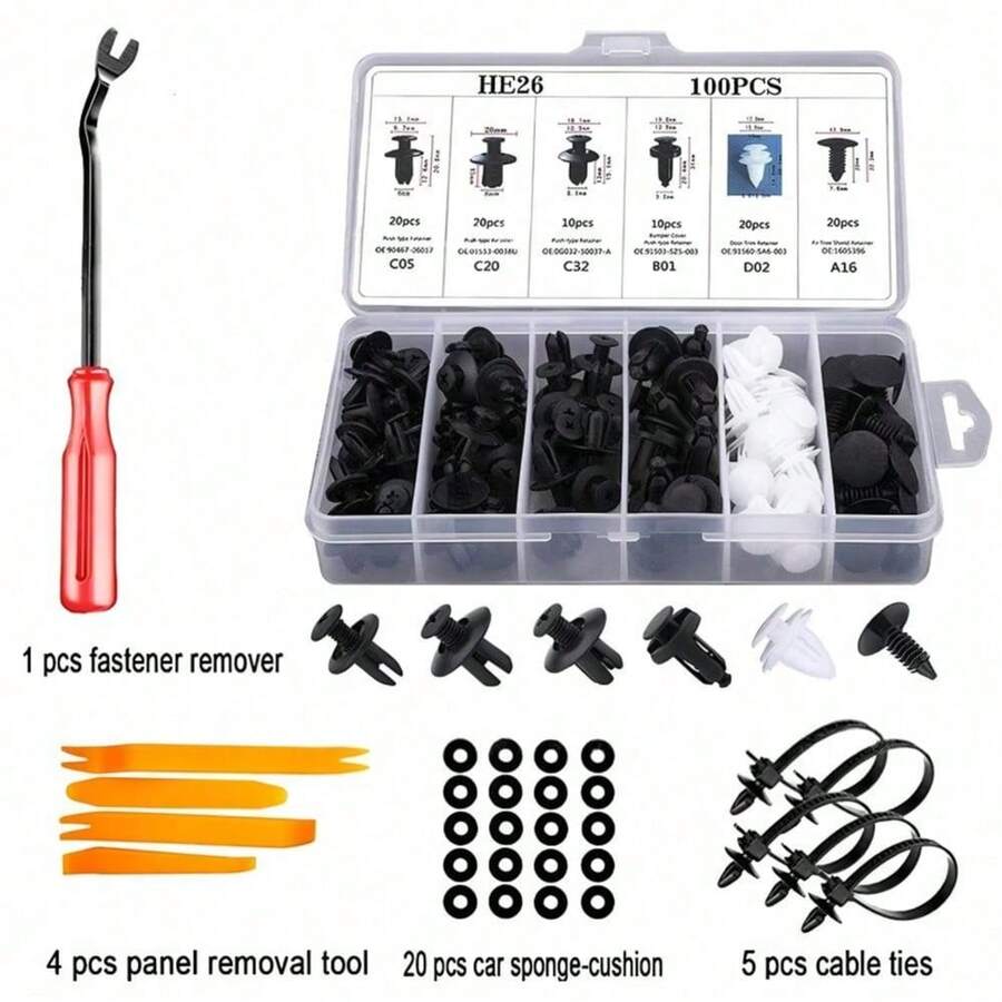 Car Fastener Plastic Clip Removal Wrench Tool Set (Single Piece) - 1 Set, 100-Piece Set (Includes Complete Tool Set) - 1 Set, 240-Piece Set (Single Piece) - 1 Set, 240-Piece Set (Includes Complete Tool Set) - 1 Set - Car Buckle - View 1