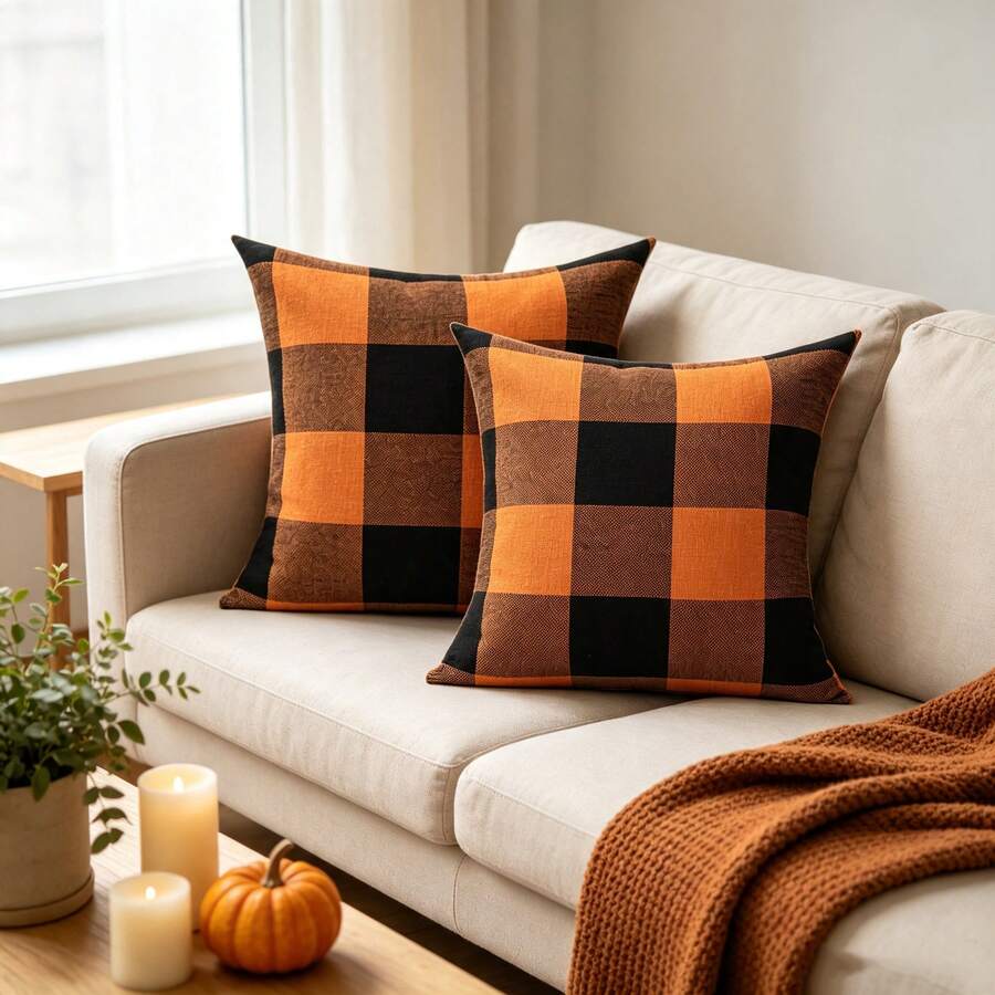 Ensemble de 2 taies d'oreiller d'automne citrouille, housses de coussin à texture de lin avec imprimé de tournesol et lettres manuscrites, taies d'oreiller décoratives Hello Pumpkin Thankful pour canapé, chambre, décoration de la maison pour Thanksgiving et l'automne - Orange brûlé - Voir 1