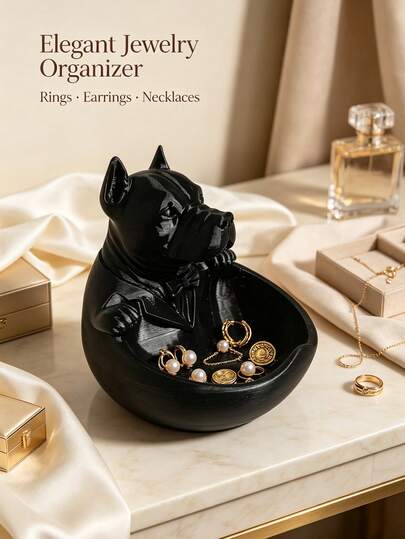 Ins High-End Bulldog Decorative Jewelry Dish, Vintage Animal Shaped Desktop Storage Ornament, Vanity Jewelry Holder Bowl, Entryway Key And Coin Storage Tray, Home Decor, Best Friend Birthday Gift, Luxury Style Desktop Craft, Ring Earring Necklace Multi-Function Storage Decorative Tray