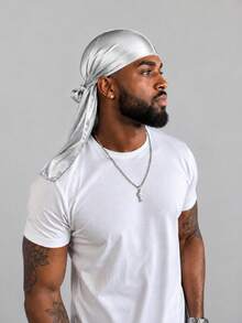 Silky Satin Durag For Men Women, Long Tail Tie Down Do Rag, 360 Waves Hair Wrap, Soft Head Scarf For Sleeping Hip Hop - A - View 3