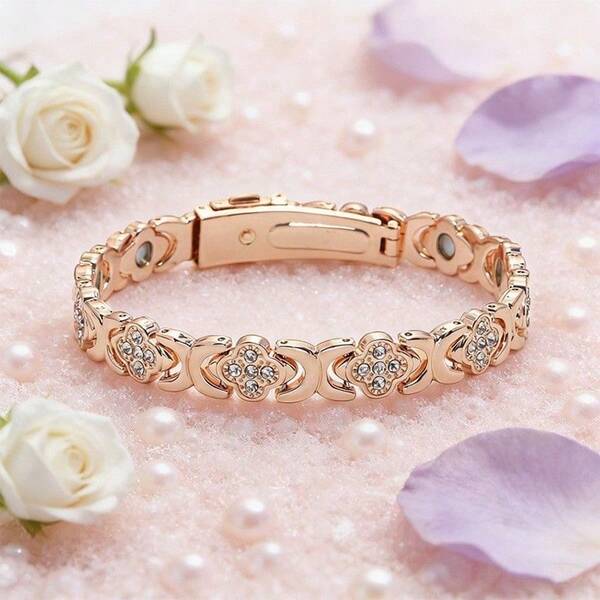 1pc Women's Pure Copper Four-Leaf Clover Bracelet With 3500 Gauss Strong Magnetic Copper Bracelet (Exquisite Gift Box Packaging. Refer To Product Video For Adjuster Usage Instructions)